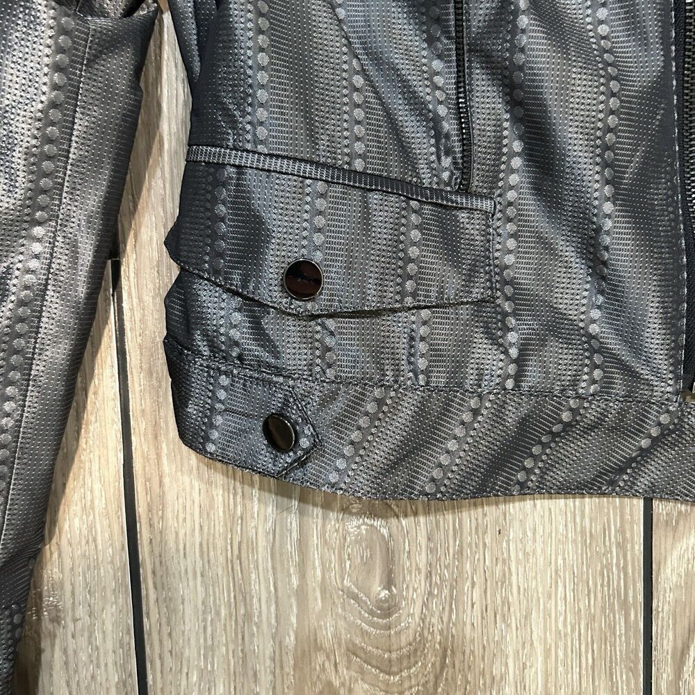 Womens Jacket 8 Full Zip Moto Gray Festival Event Grunge Rockabilly - Picture 4 of 11